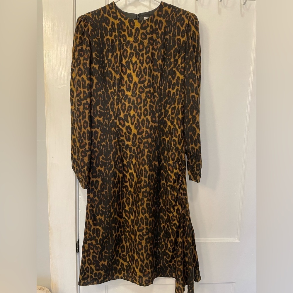 Vintage Carolina Herrera x Saks 5th Ave Leopard Long Sleeve Dress USA Made